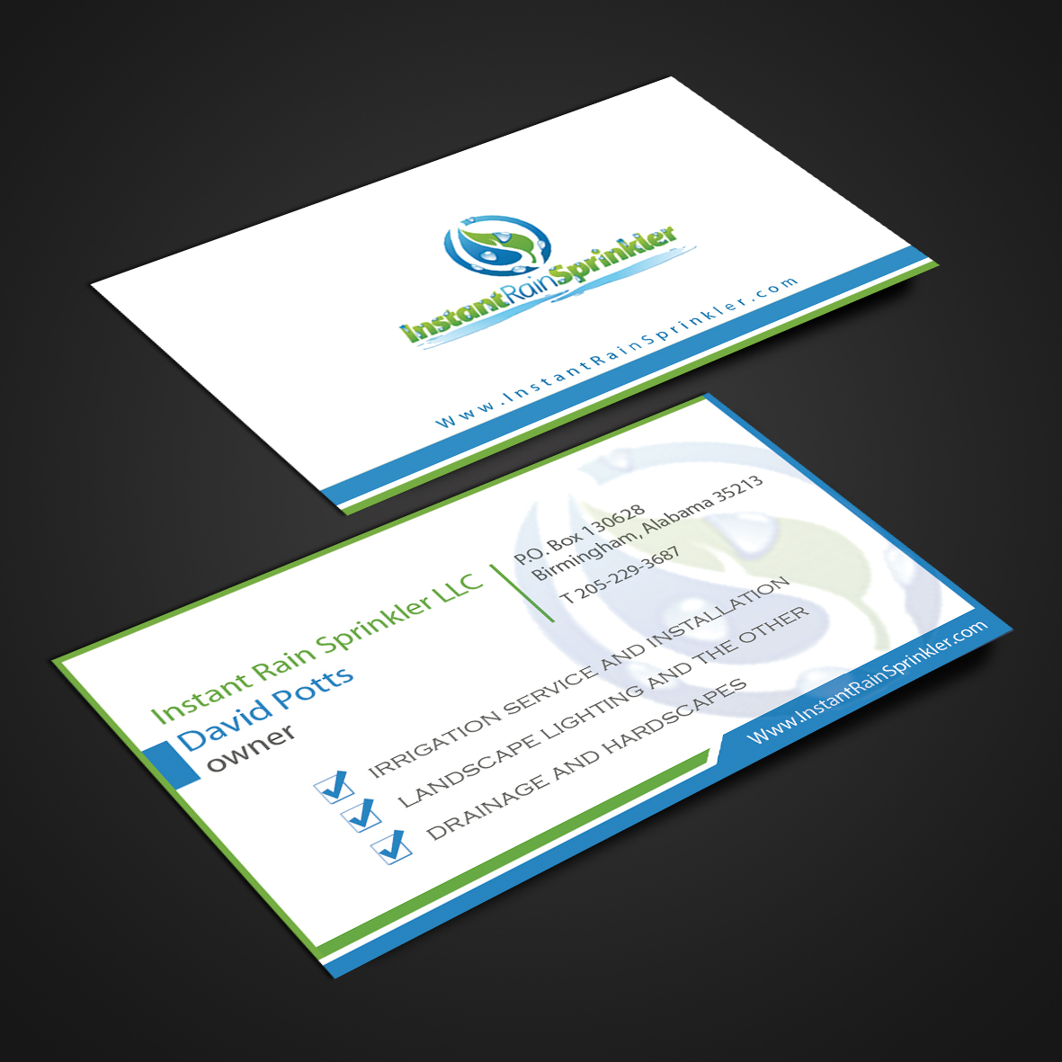 Business Card Design by Harshan for Instant Rain Sprinkler LLC | Design #2005499