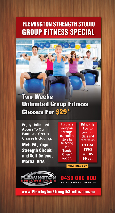 modern professional flyer design for flemington strength studio by group circuit flyer