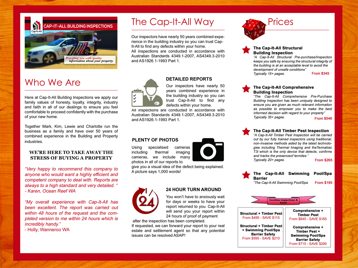 Design de Flyer par Yegeta pour Cap-It-All Building Inspections | Design #5943295