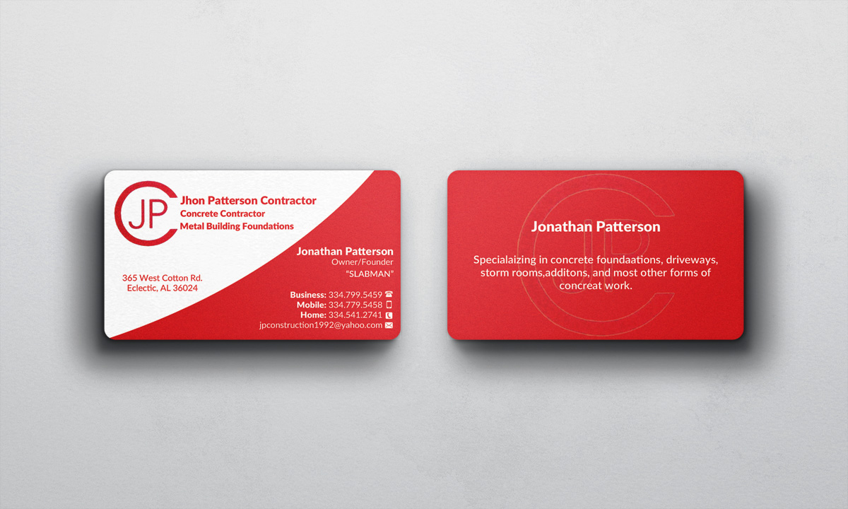 Design de Carte de Visite par AFHUN pour John Patterson Construction | Design #5995683
