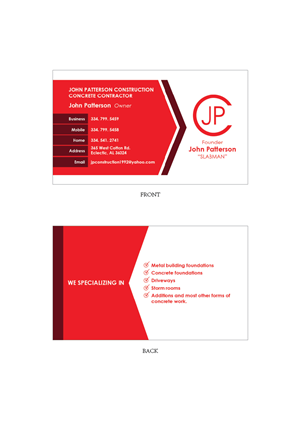 Diseño de Tarjeta de Presentación por Evelyn Phang para John Patterson Construction | Diseño #5945794