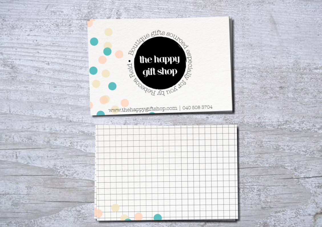 Business Card Design by kiwi-carla for The Happy Gift Shop | Design #1611130