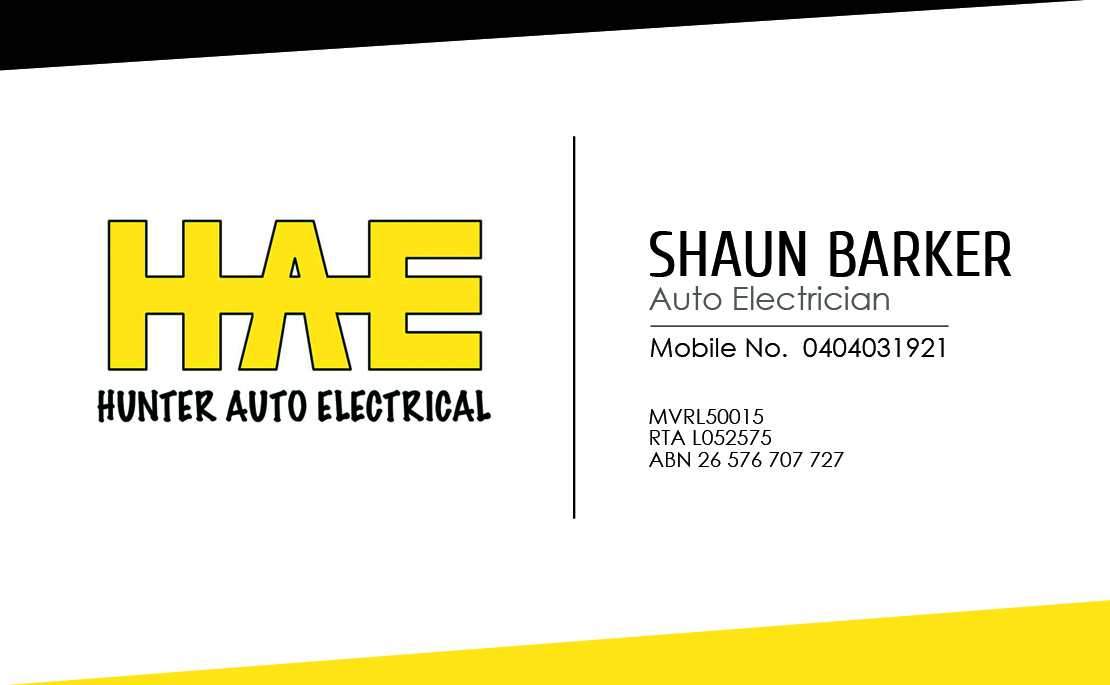 Business Card Design by Harrison Razzaq for Hunter Auto Electrical | Design #1609574