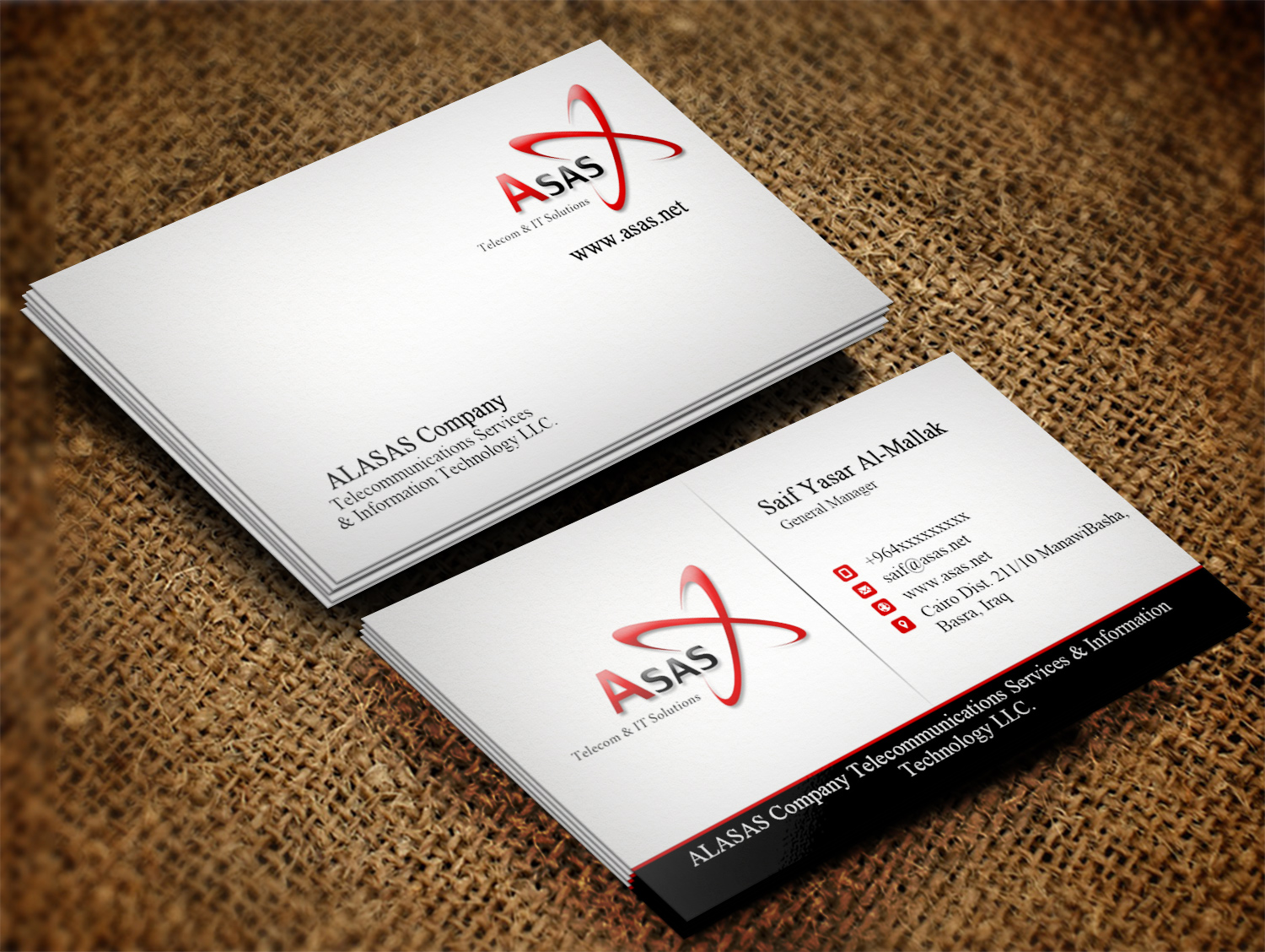 Business Card Design by Lanka Ama for ASAS Telecom & IT Solutions | Design #5977655