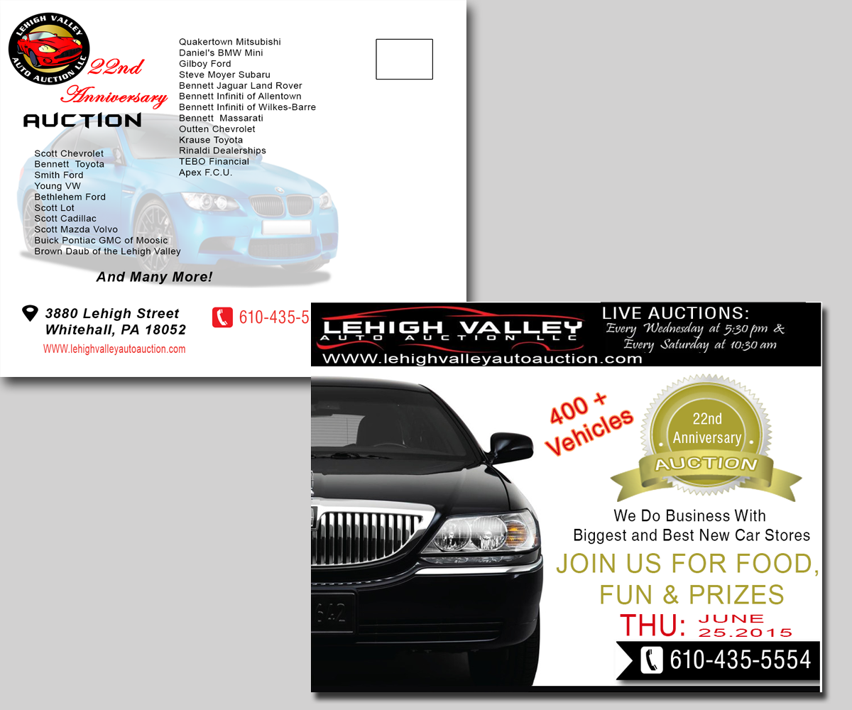 Postcard Design by eman140 for LEHIGH VALLEY AUTO AUCTION | Design #6041025