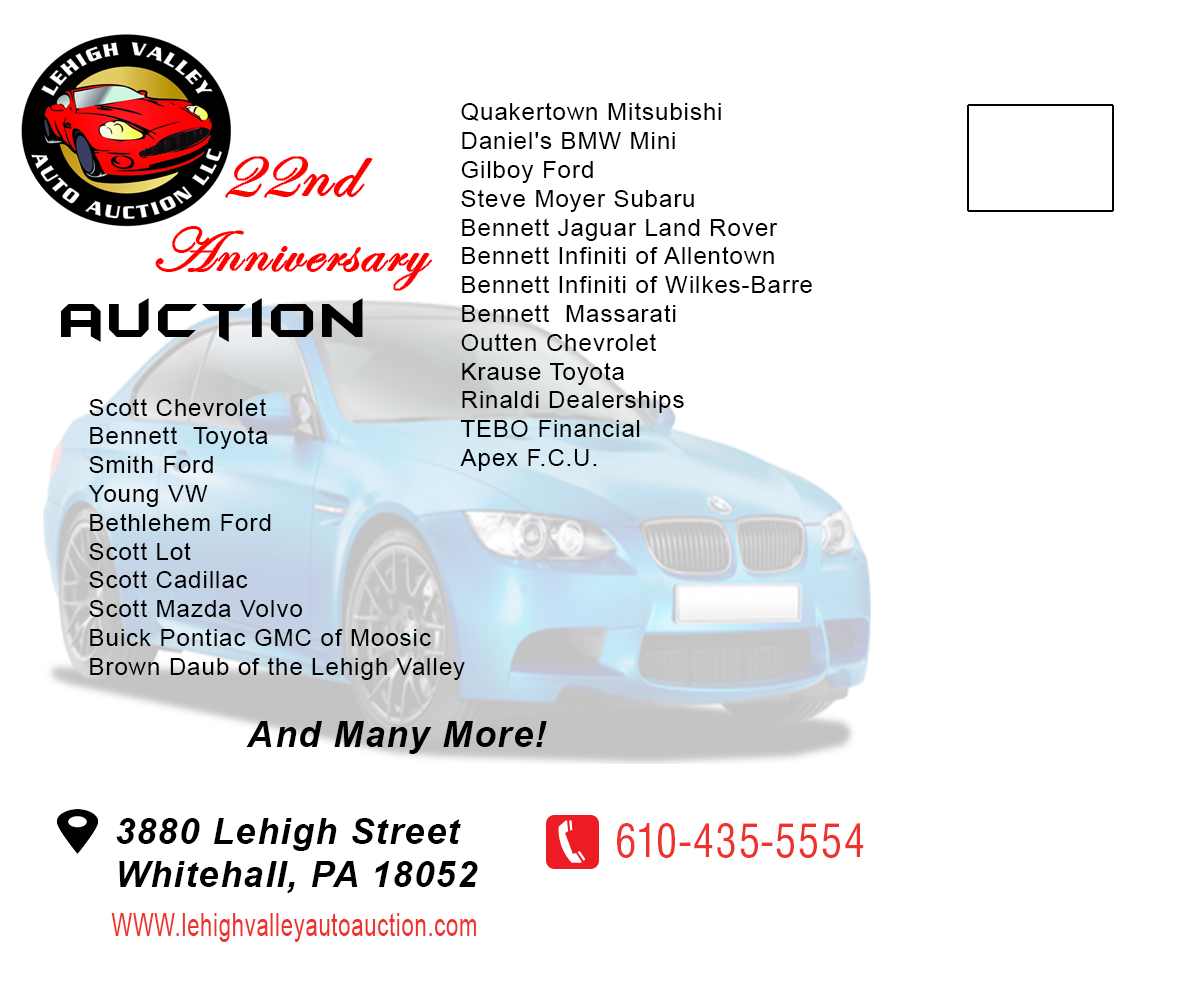 Postcard Design by eman140 for LEHIGH VALLEY AUTO AUCTION | Design #6041048
