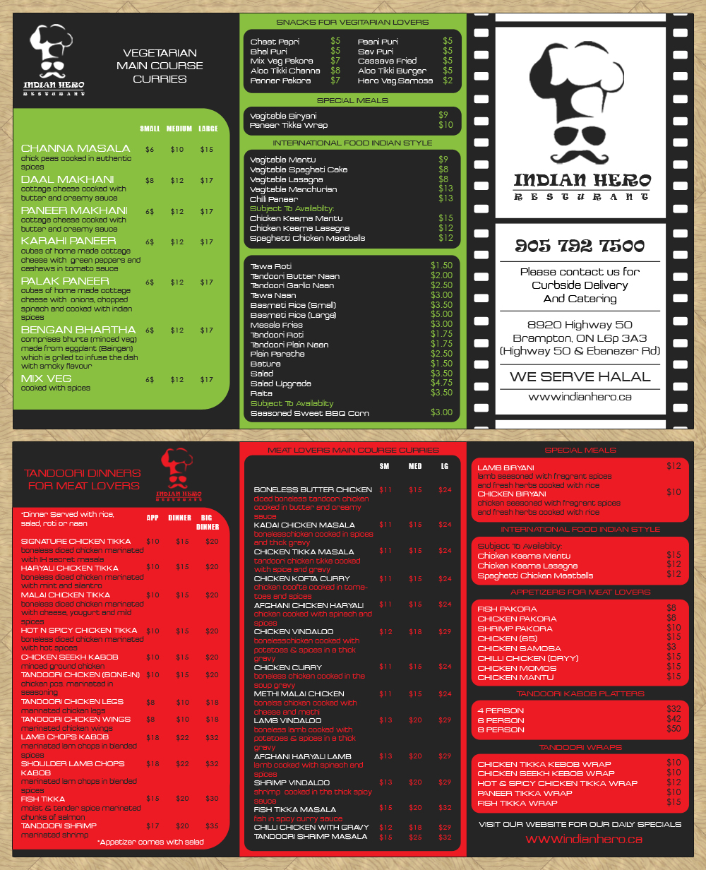 Menu Design by Moustache-Graphics for India Gate Inc. | Design #6307783