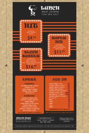Diseño de Menú por Moustache-Graphics para India Gate Inc. | Diseño: #6850786