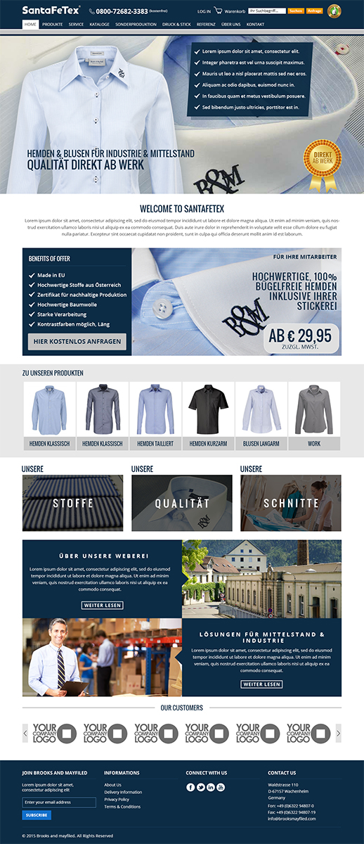 Landing Page Design by RupalTechno for santaFeTex GmbH | Design #6275829