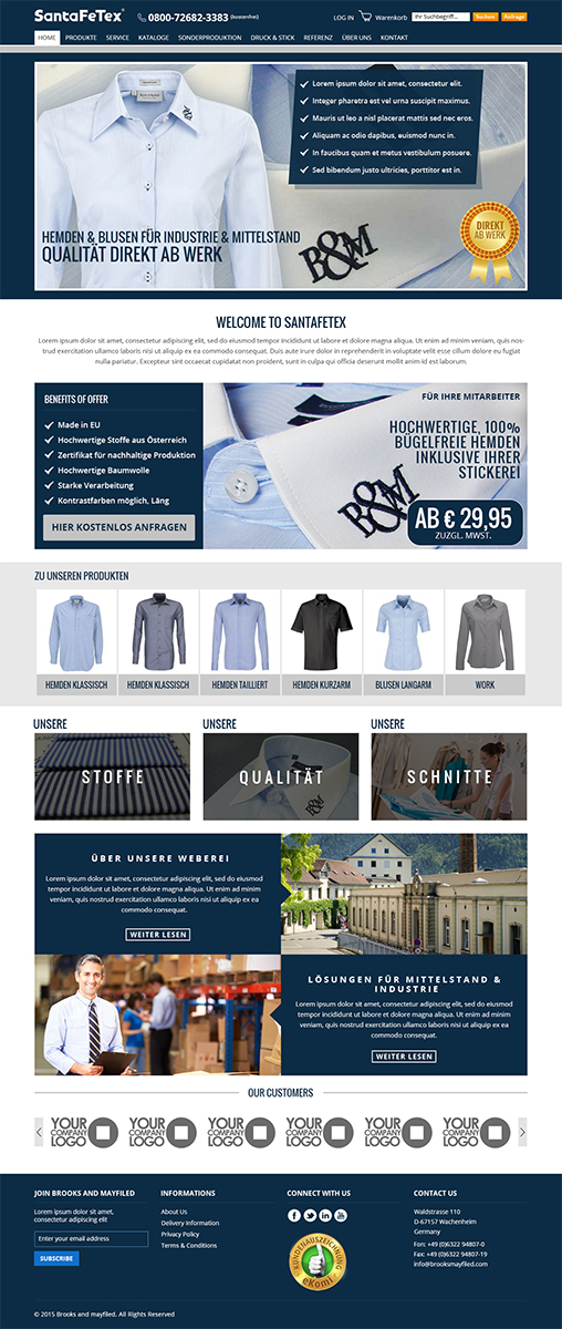 Landing Page Design by RupalTechno for santaFeTex GmbH | Design #6406823