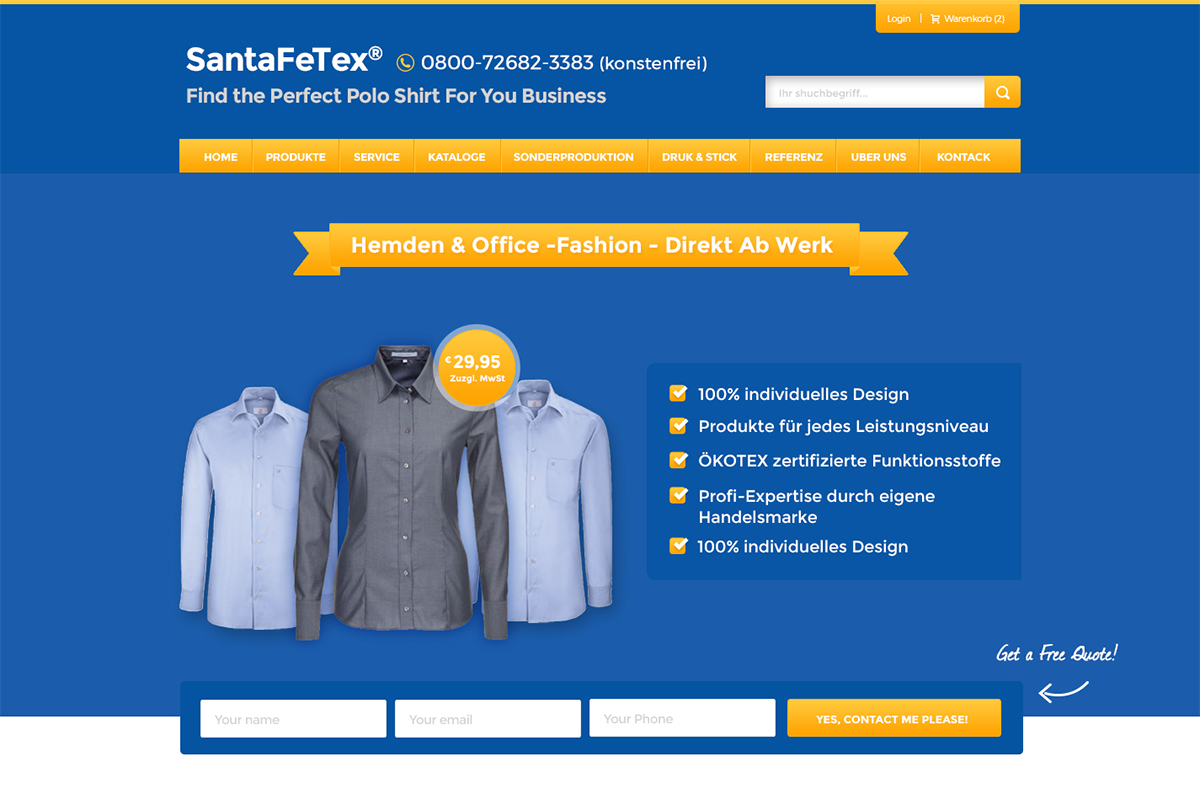 Landing Page Design by Pabloravel for santaFeTex GmbH | Design #6031625