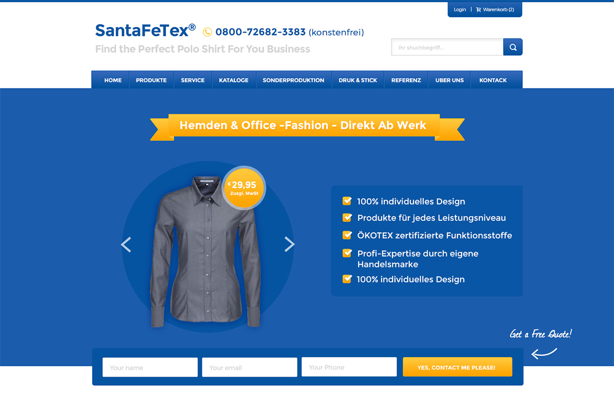 Landing Page Design by Pabloravel for santaFeTex GmbH | Design #6032036