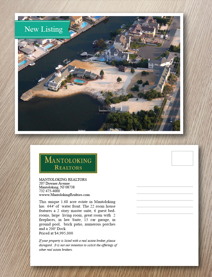Postcard Design by alex989 for Mantoloking Realtors | Design #6020570