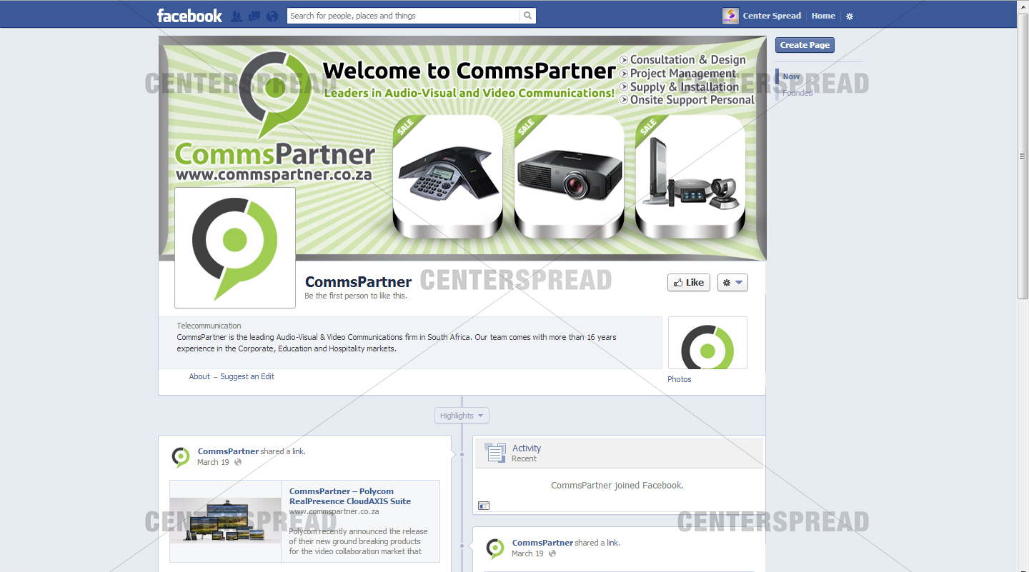 Design Facebook par CENTERSPREAD pour Comms Partner (Pty) Ltd. | Design #1624261