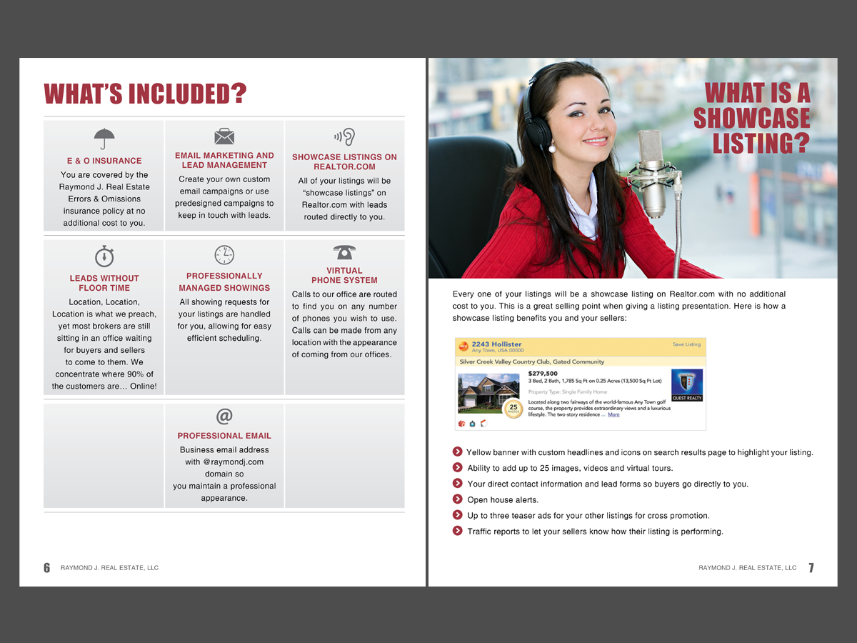 serious upmarket real estate brochure design for raymond j real real estate recruiting flyer