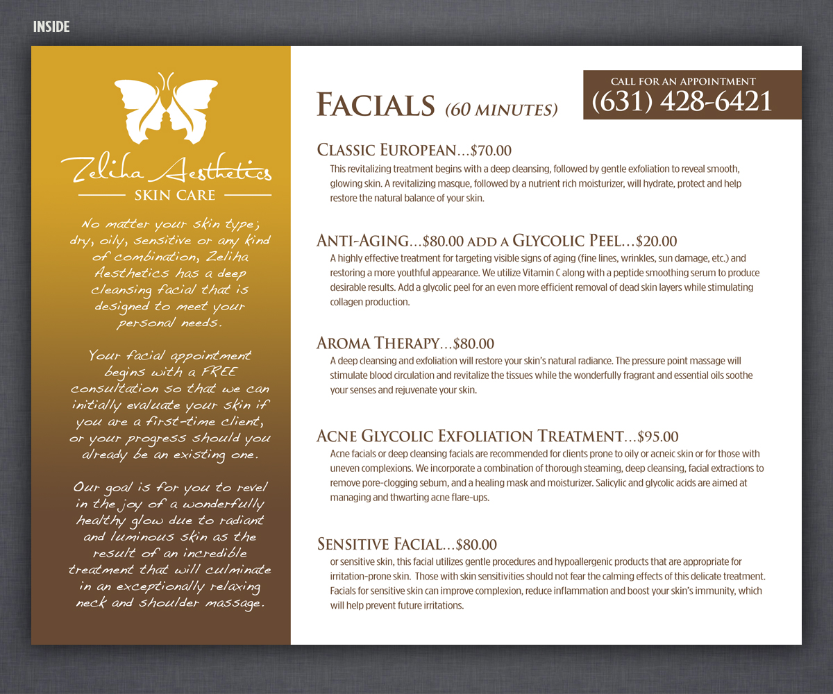 Diseño de Flyer por Brian Ellis para Zeliha Aesthetics, Inc. | Diseño #6047295