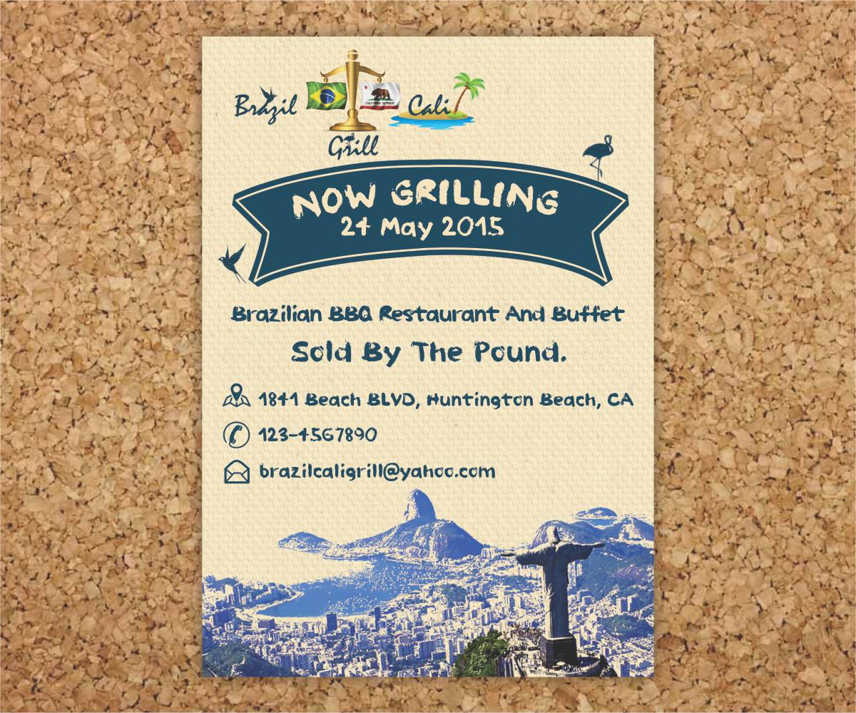 Flyer Design by Cut and Glue for Brazilian Cali Grill LLC | Design #6151218