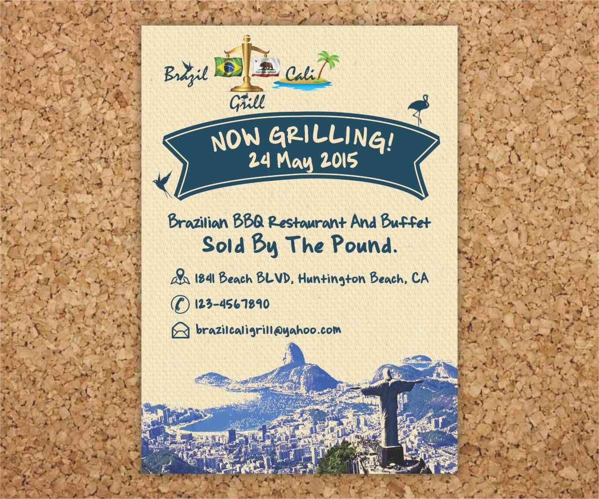 Flyer Design by Cut and Glue for Brazilian Cali Grill LLC | Design #6151227