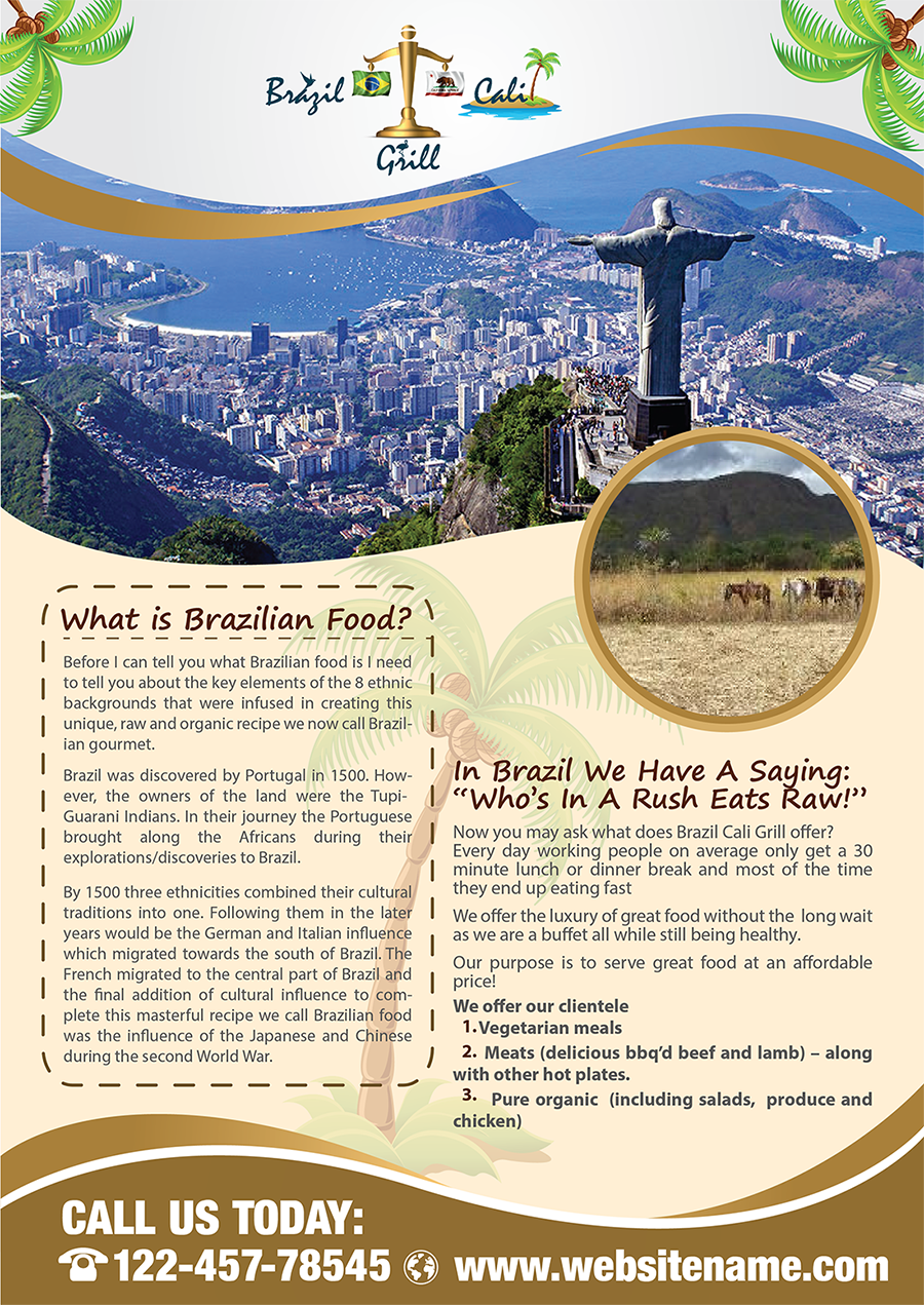 Diseño de Flyer por Sarmishtha Chattopadhyay_loginchange para Brazilian Cali Grill LLC | Diseño #6107063