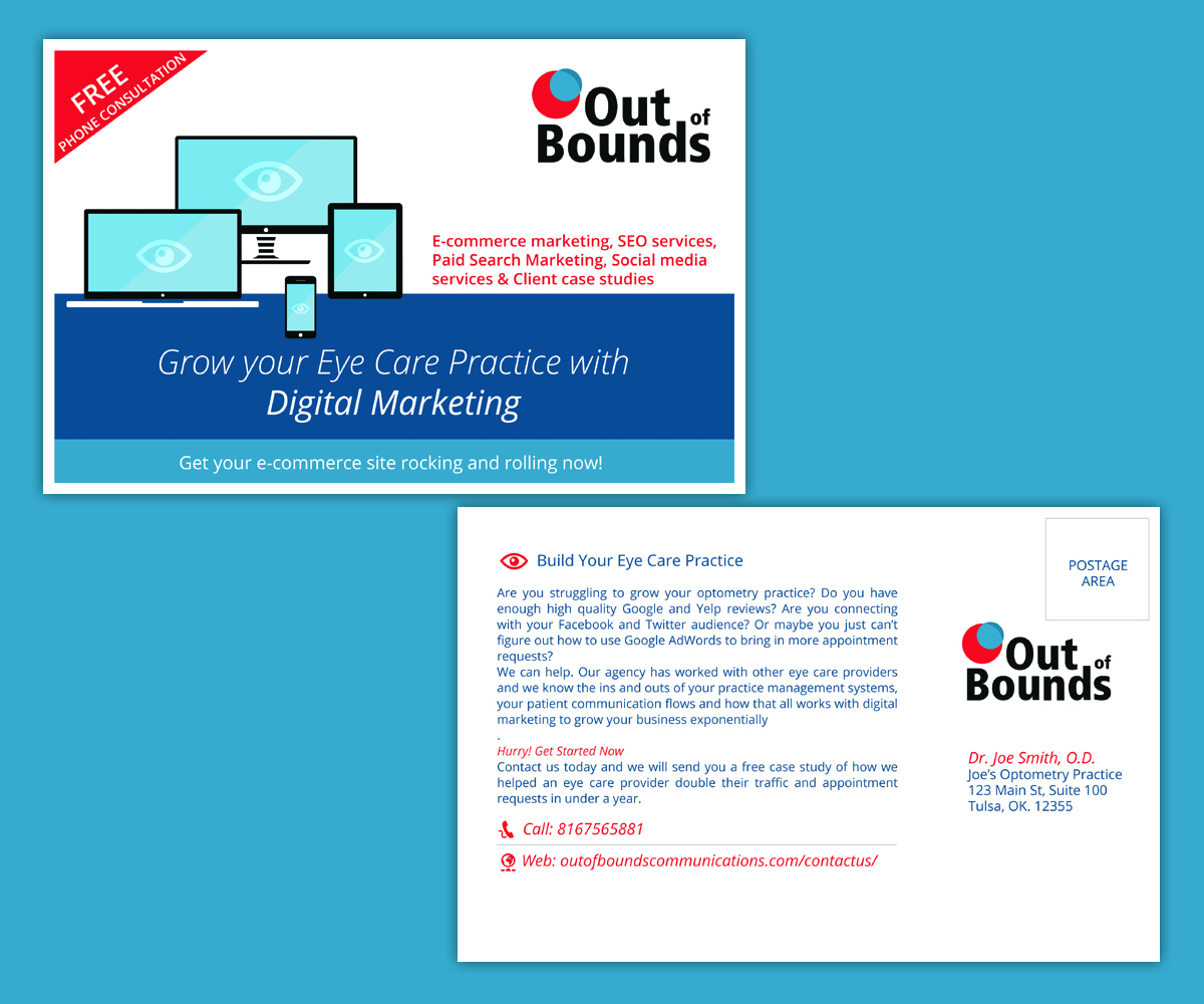 Postcard Design by Designer Destiny for Out of Bounds Communications | Design #6105377