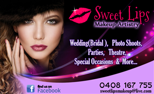 Visitenkarten-Design von nishani für SweetLips Makeup Artistry | Design #1653458