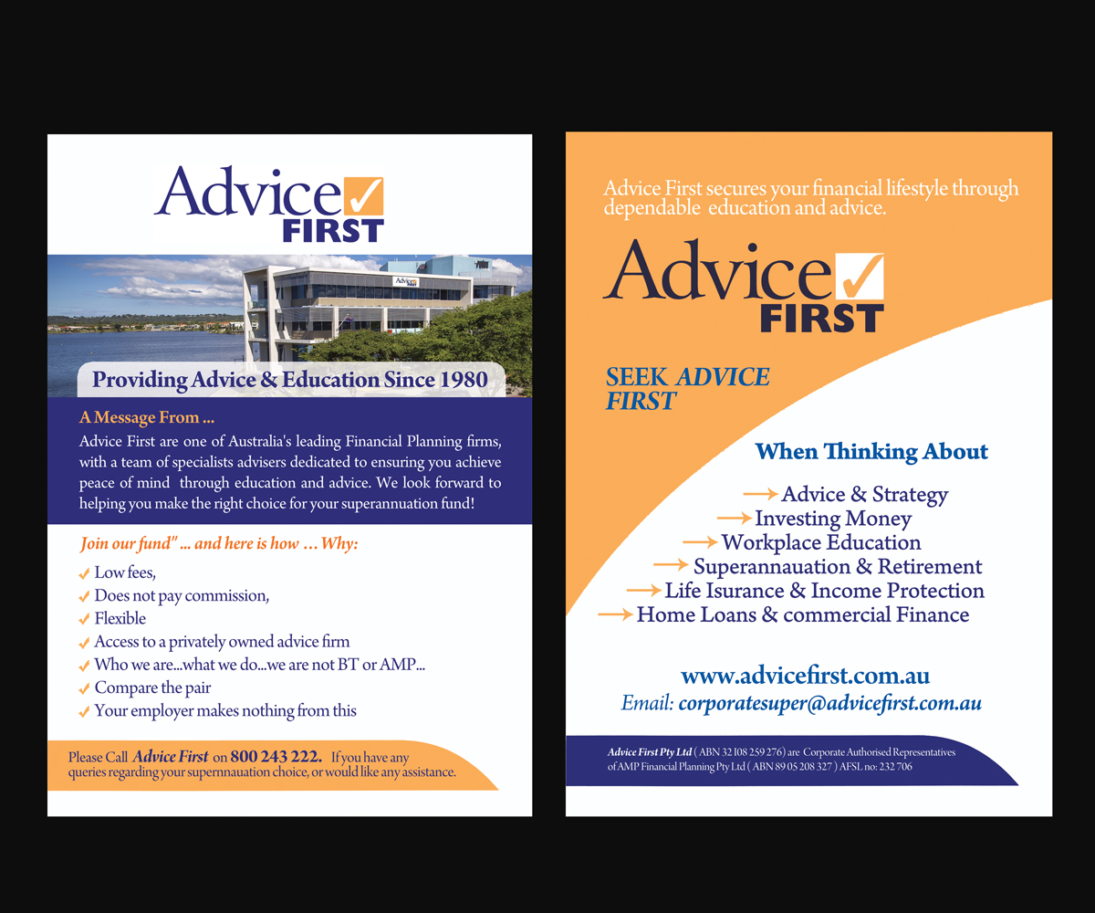 Flyer Design by NatPearlDesigns for Advice First | Design #6181664
