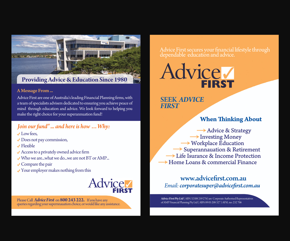 Diseño de Flyer por NatPearlDesigns para Advice First | Diseño #6181676