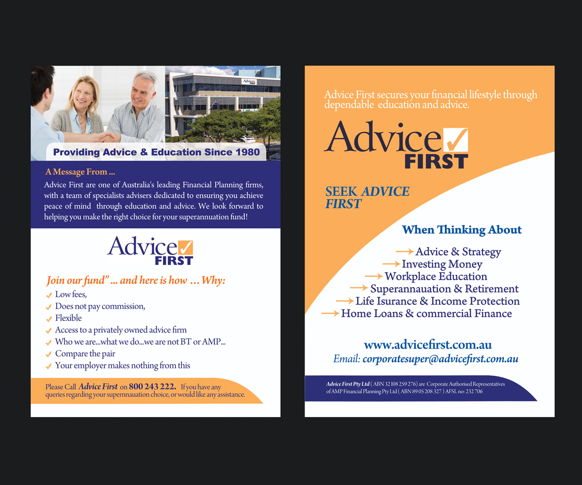 Flyer Design by NatPearlDesigns for Advice First | Design #6181980
