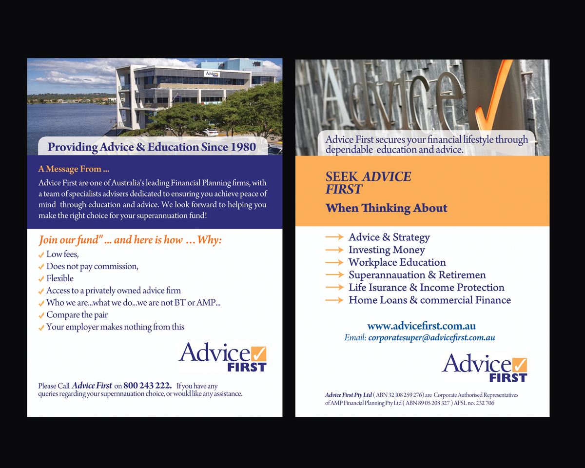 Flyer Design by NatPearlDesigns for Advice First | Design #6323147