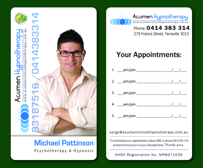 Business Card Design by Milager for Acumen Clinical Hypnotherapy | Design #1661523