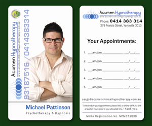 Visitenkarten-Design von Milager für Acumen Clinical Hypnotherapy | Design #1661523