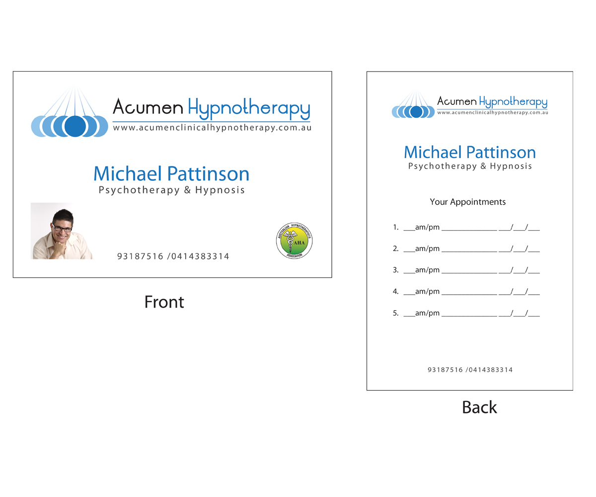 Business Card Design by thevictim for Acumen Clinical Hypnotherapy | Design #1676289