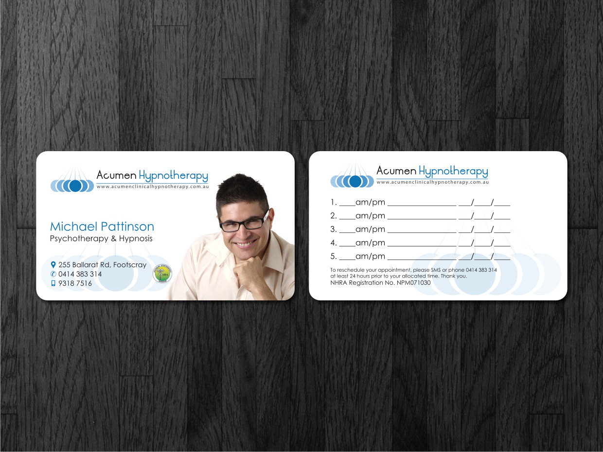 Business Card Design by Atvento Graphics for Acumen Clinical Hypnotherapy | Design #1653850
