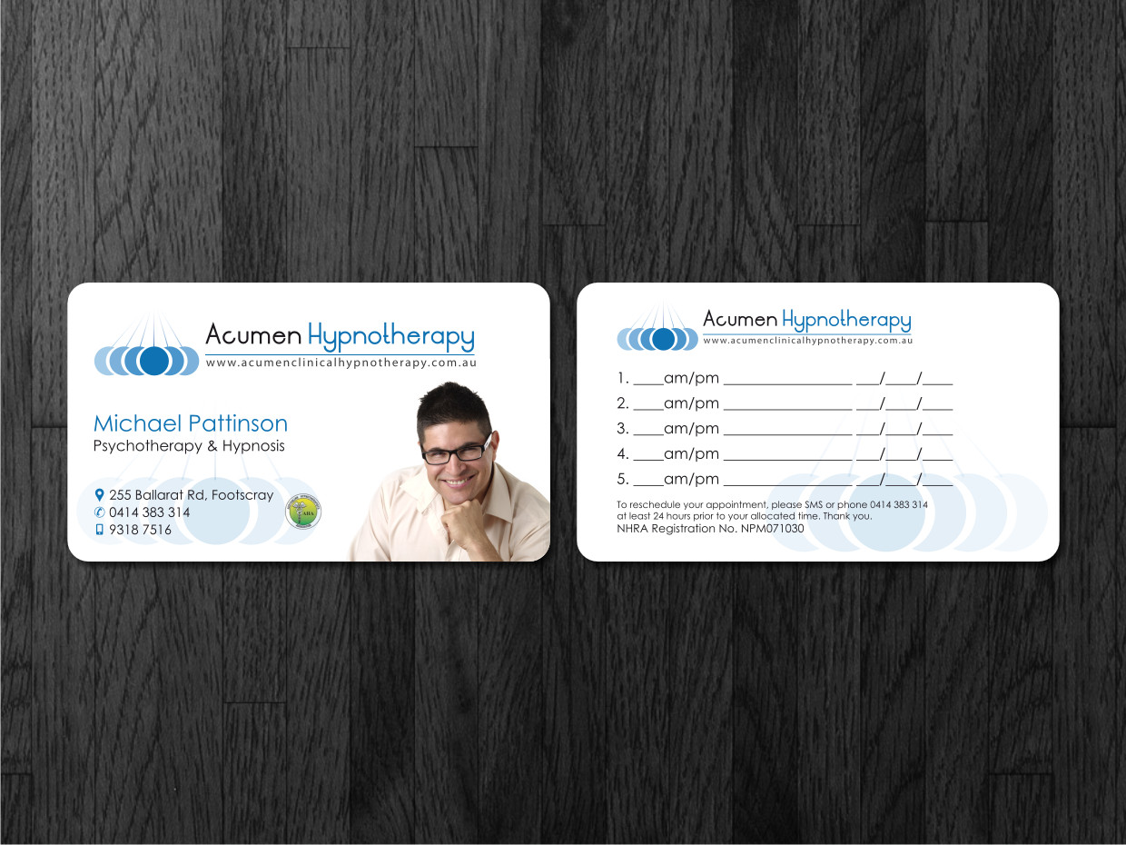 Business Card Design by Atvento Graphics for Acumen Clinical Hypnotherapy | Design #1669689