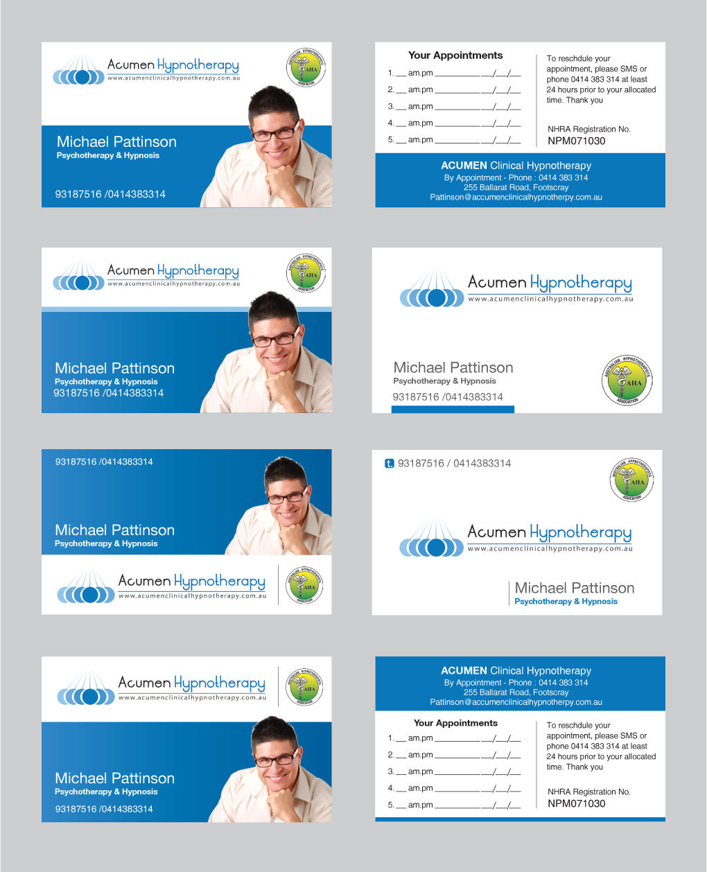 Business Card Design by rkailas for Acumen Clinical Hypnotherapy | Design #1667889