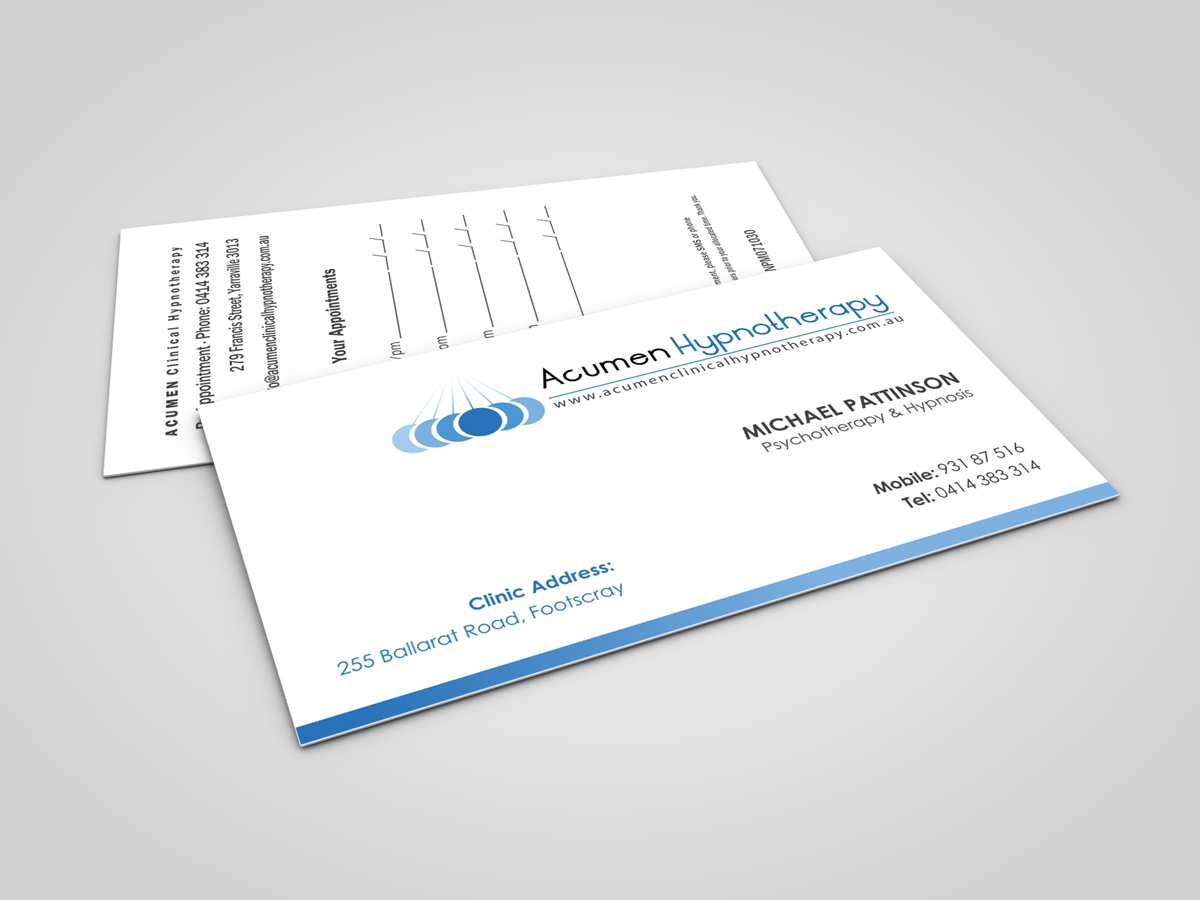 Diseño de Tarjeta de Presentación por logodentity para Acumen Clinical Hypnotherapy | Diseño #1661433