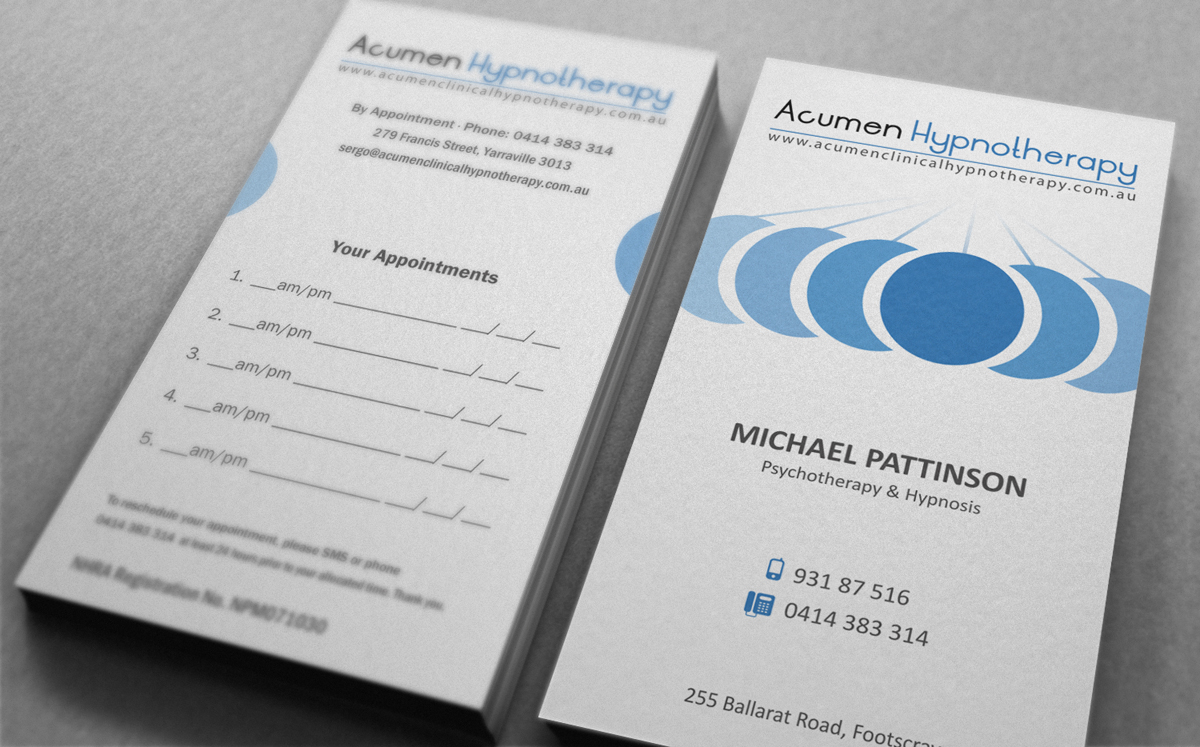 Diseño de Tarjeta de Presentación por logodentity para Acumen Clinical Hypnotherapy | Diseño #1661746