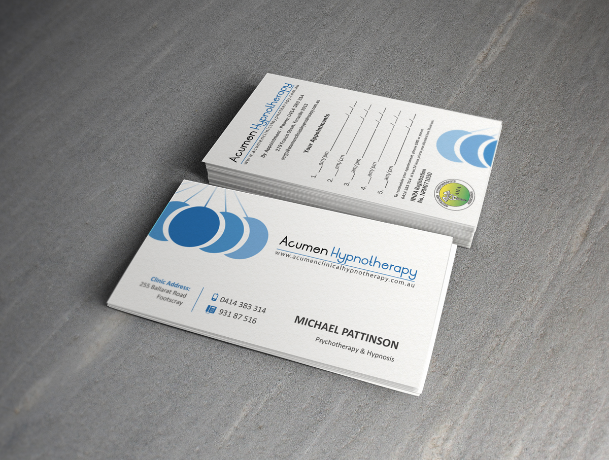 Business Card Design by logodentity for Acumen Clinical Hypnotherapy | Design #1664764