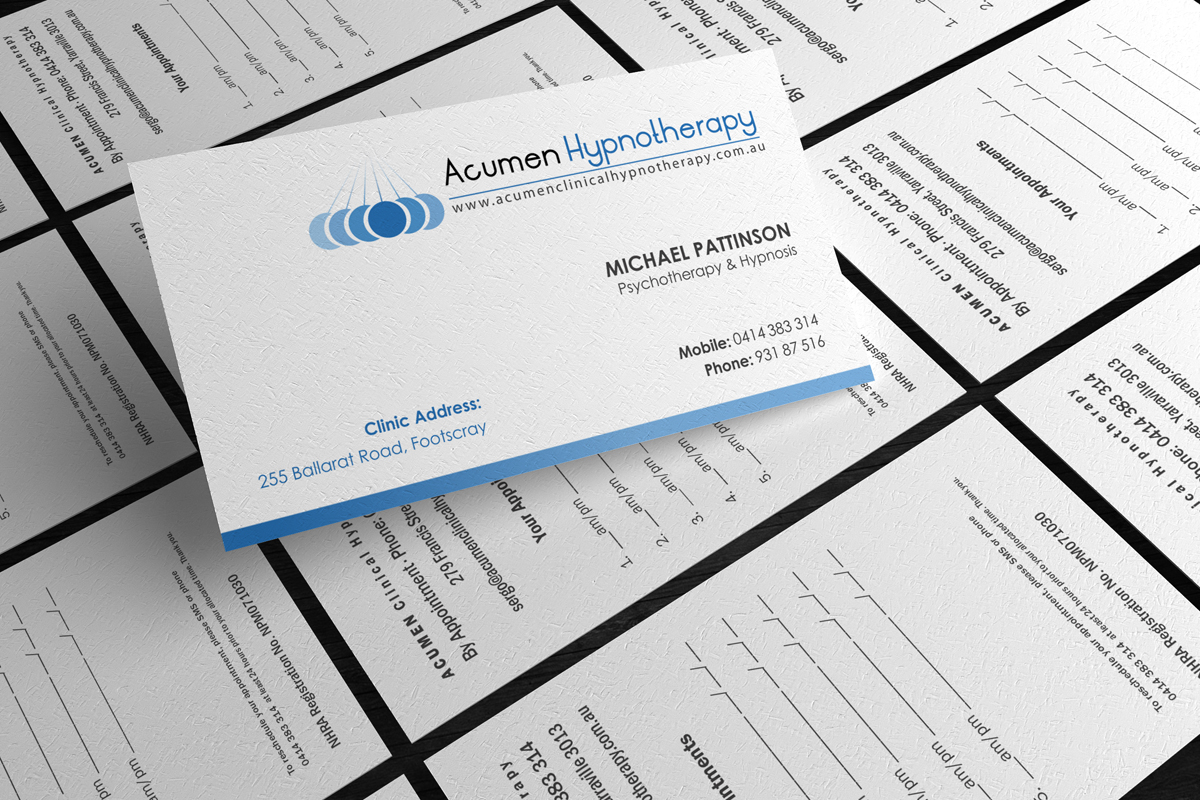 Business Card Design by logodentity for Acumen Clinical Hypnotherapy | Design #1664794