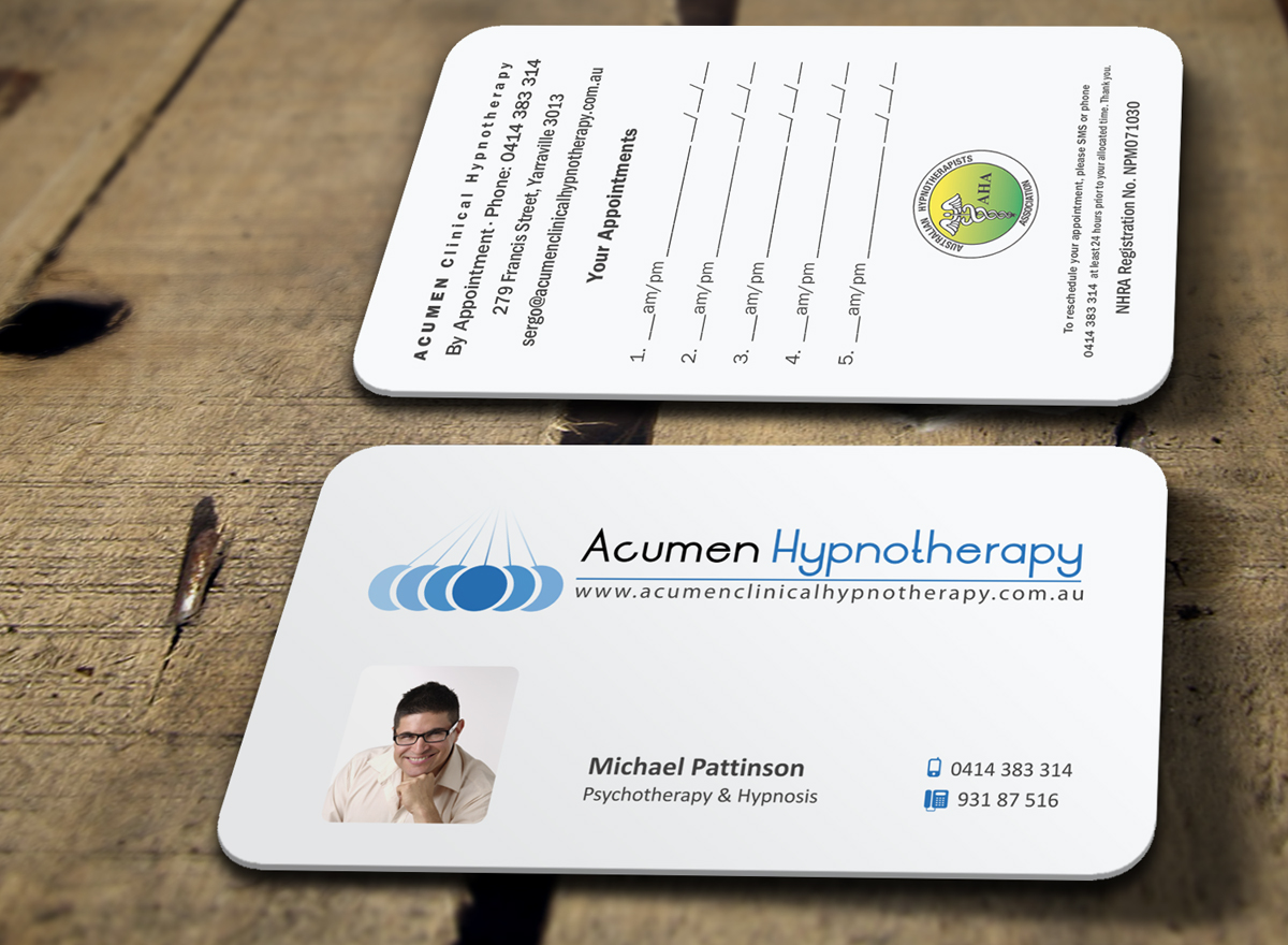 Business Card Design by logodentity for Acumen Clinical Hypnotherapy | Design #1669622