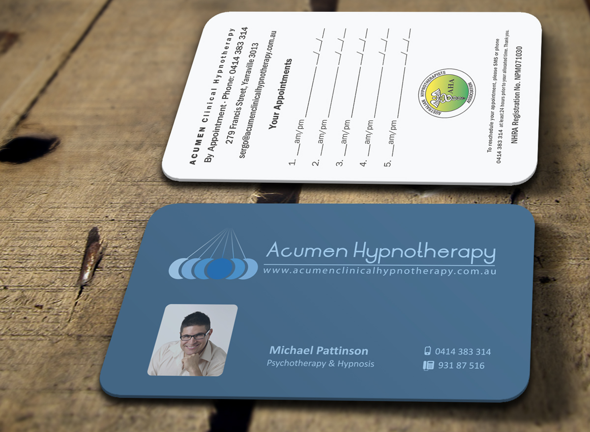 Business Card Design by logodentity for Acumen Clinical Hypnotherapy | Design #1669629