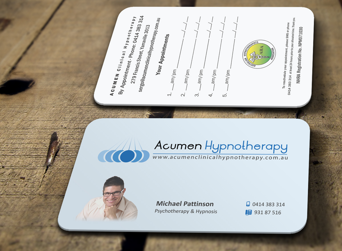 Diseño de Tarjeta de Presentación por logodentity para Acumen Clinical Hypnotherapy | Diseño #1669798