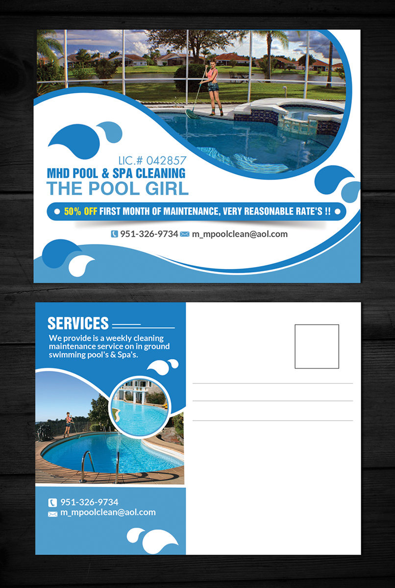 Postkarten-Design von ESolz Technologies für MHD Pool & Spa Cleaning | Design #6146173