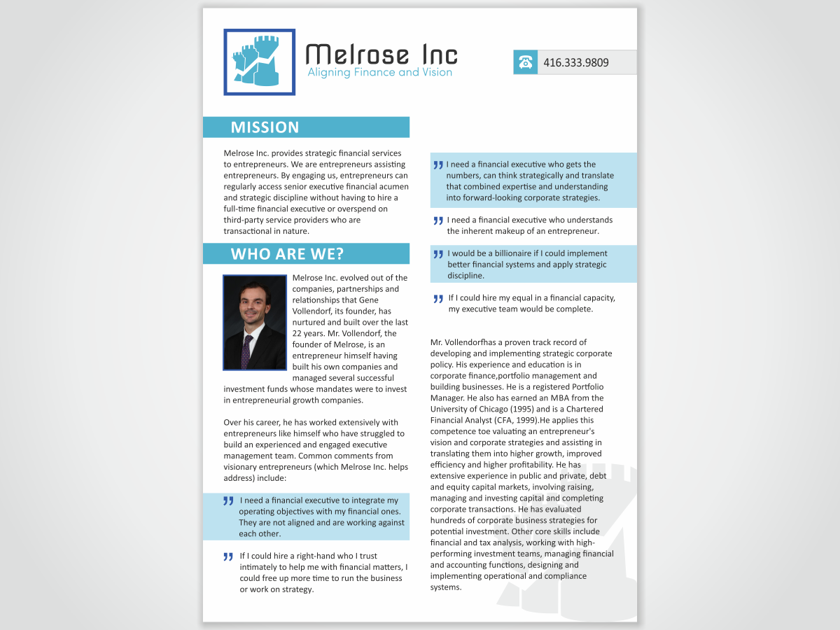 Diseño de Brochure por HYPdesign para Melrose Inc. | Diseño #1653075