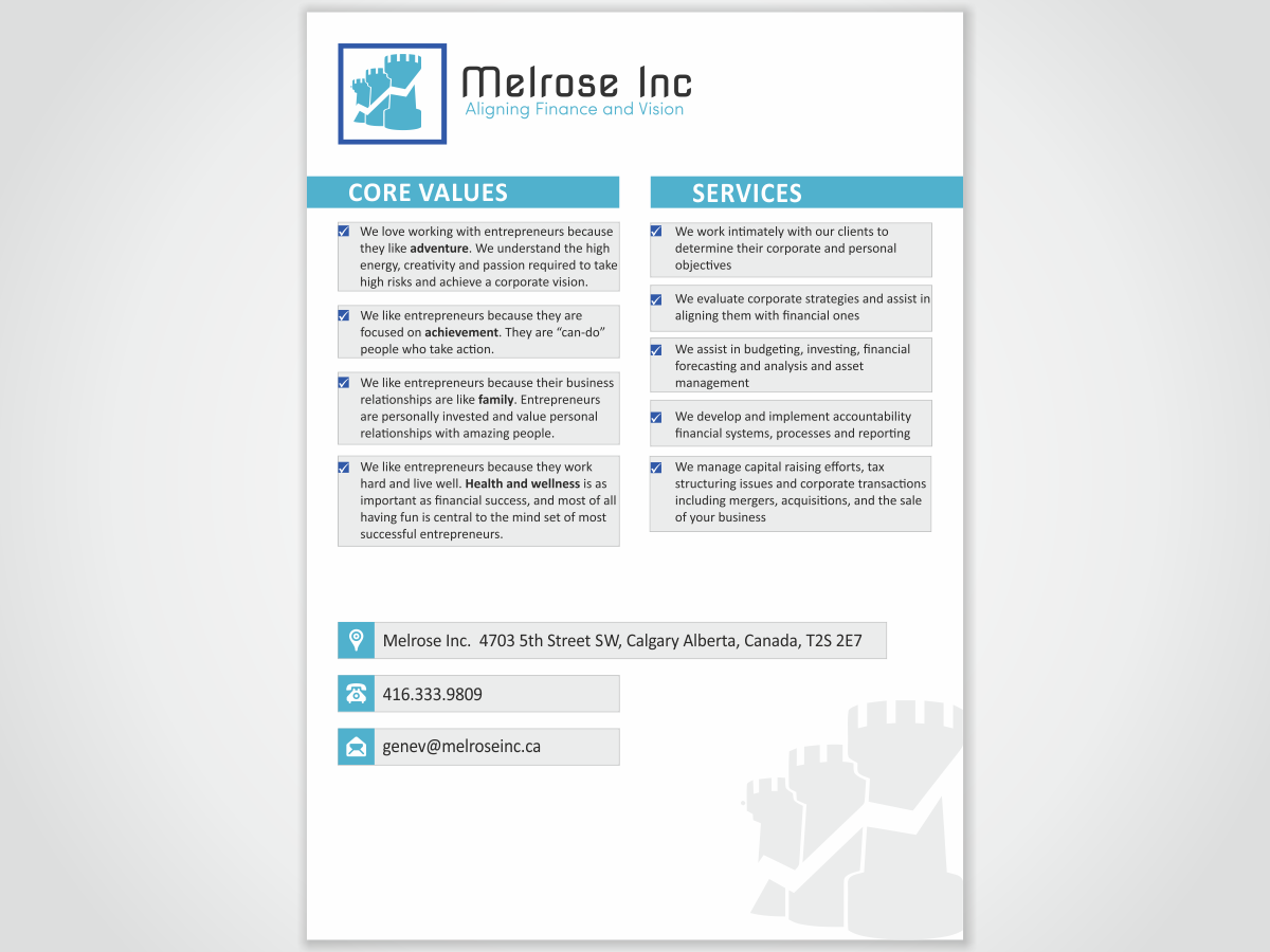 Brochure Design by HYPdesign for Melrose Inc. | Design #1653076