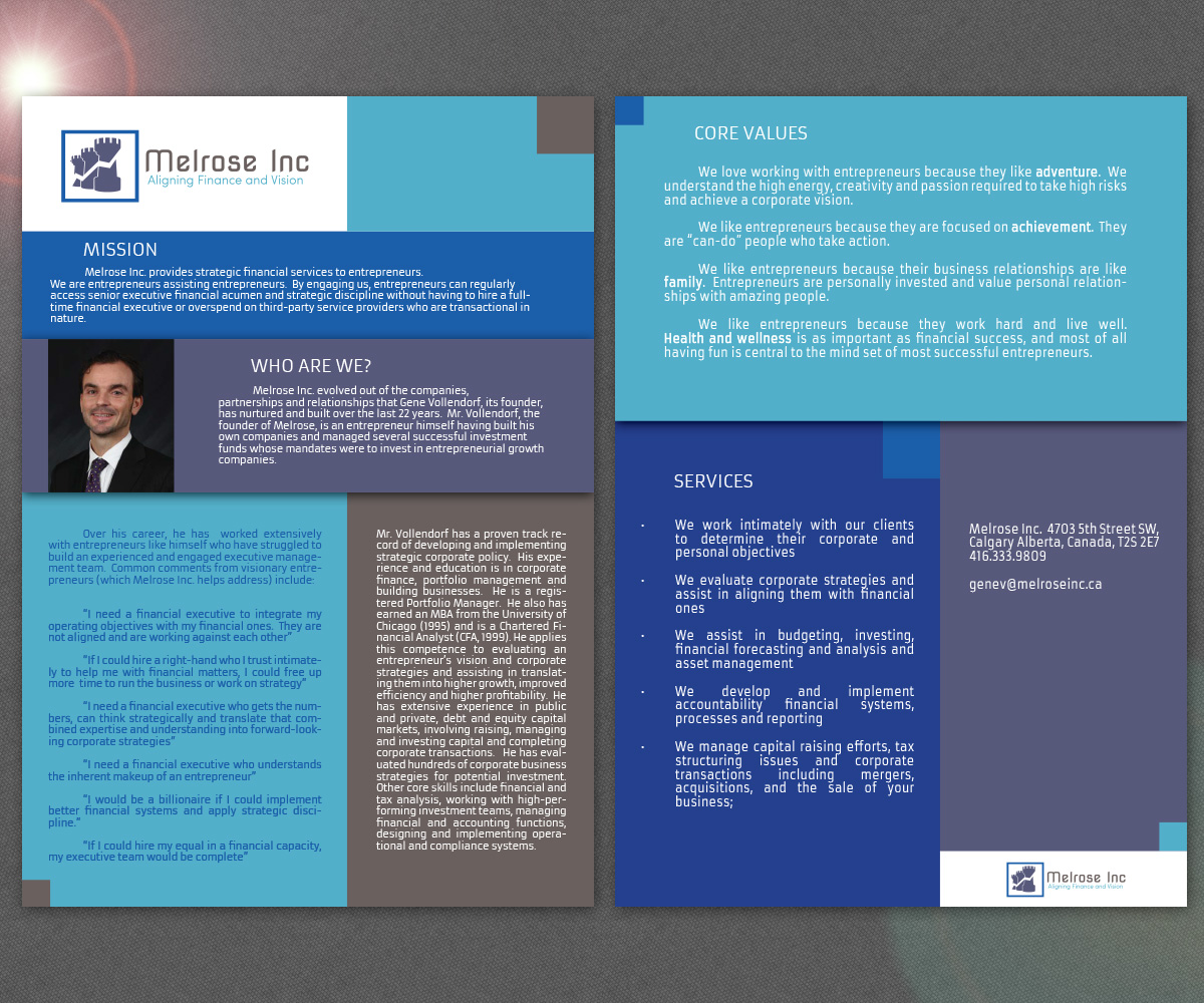 Brochure Design by Ivansan for Melrose Inc. | Design #1654057