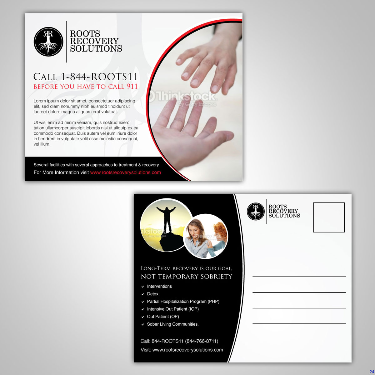 Postcard Design by uniquedesign10 for Roots Recovery Solutions | Design #6148620