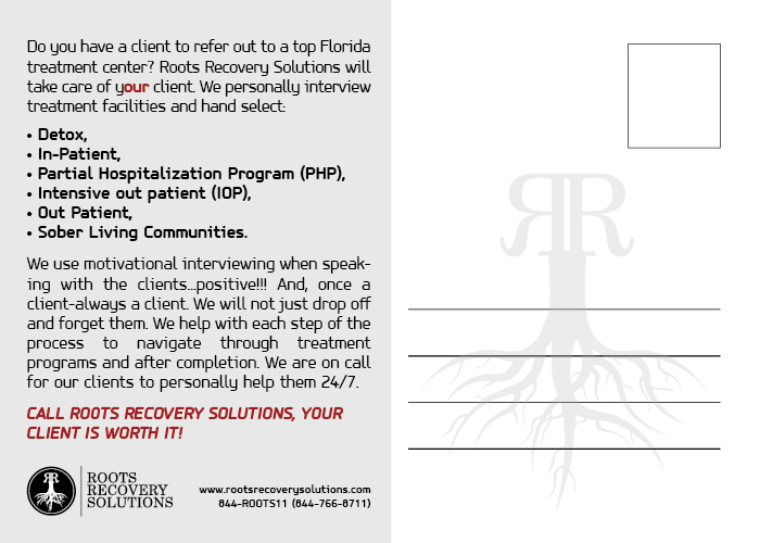 Postcard Design by Alaya for Roots Recovery Solutions | Design #6207751