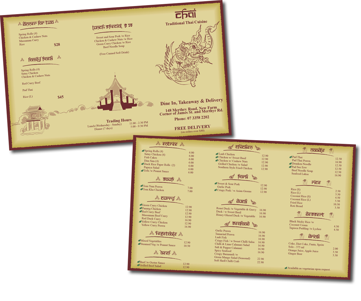 Brochure Design by Kings Bishop Design for Chai Thai | Design #1661081