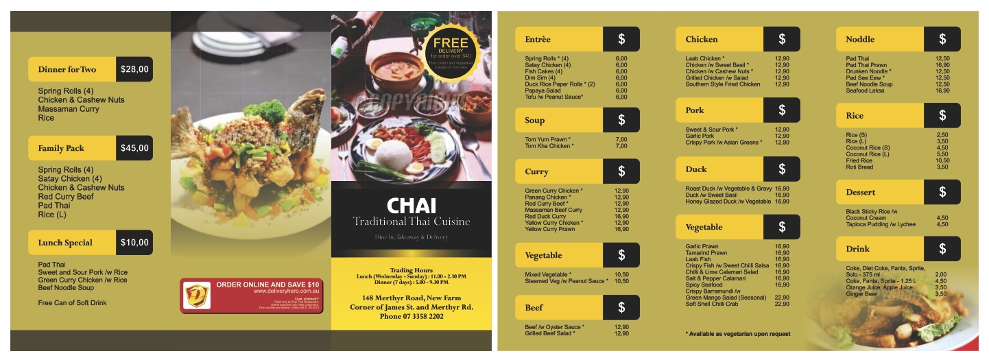 Diseño de Brochure por barinix para Chai Thai | Diseño #1654125